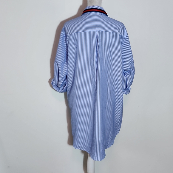Love J Blue Striped Button-Up Tunic Shirt NWOT Size Large Preppy Blue Tunic - Picture 5 of 9